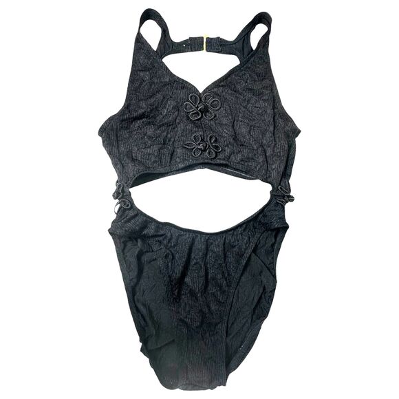 Jantzen Vintage 90s One Piece Monokini Bathing Suit Black Embellished Size 10 - Picture 1 of 6